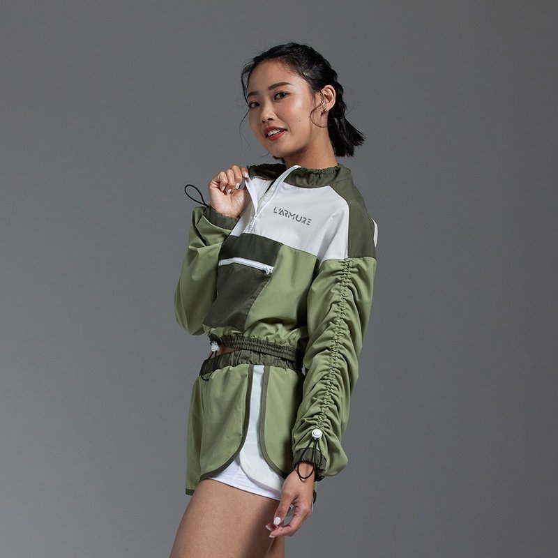 Cropped Woven Track Top - Women's Tops - Polyester Green