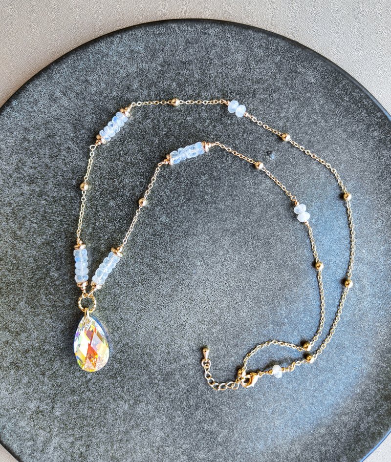 Semi-Precious Stones Necklaces White - White Lover Rainbow Natural Stone Stone 14K Gold-coated Crystal Necklace | Memorial Day gift