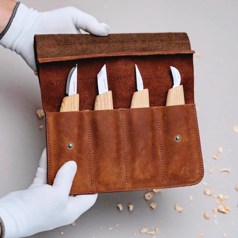 Leather knife storage bag (4 packs) - ชิ้นส่วน/วัสดุอุปกรณ์ - หนังแท้ สีนำ้ตาล