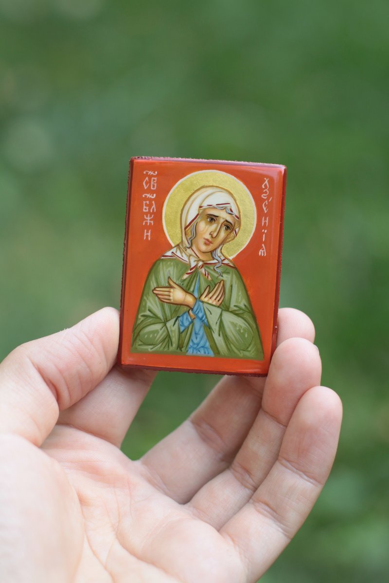 hand painted orthodox wood icon Saint blessed Xenia of Saint Pererburg - Other - Wood Red