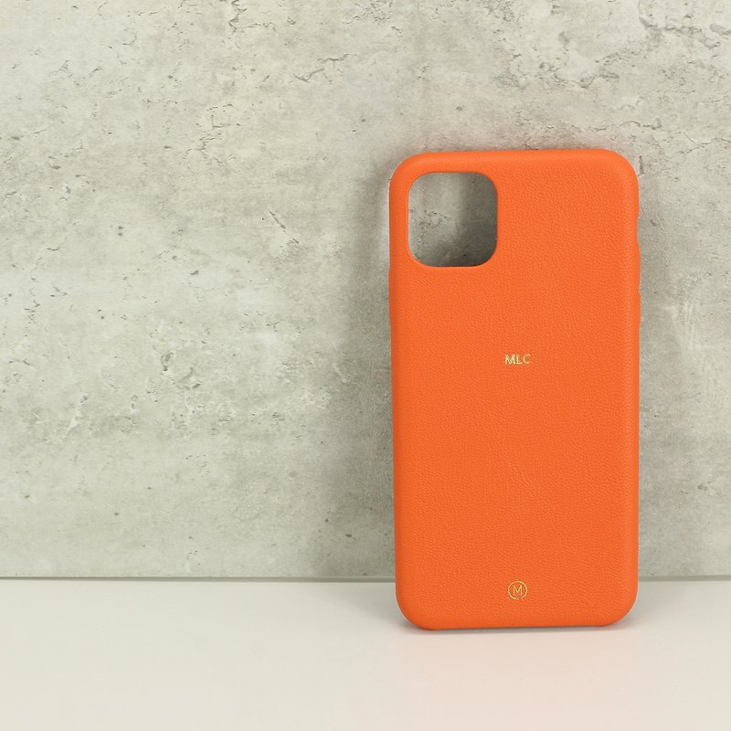 Customized Gift Handmade Genuine Leather Shockproof Macaron 24 Colors Orange Red Orange iPhone Case - Phone Cases - Genuine Leather Orange