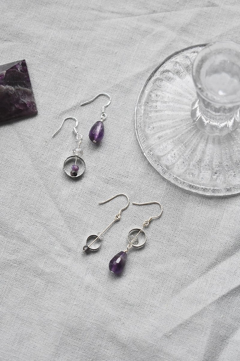 ZHU. Handmade earrings | Purple aperture (sterling silver / Christmas gift / natural stone / amethyst) - Earrings & Clip-ons - Crystal 