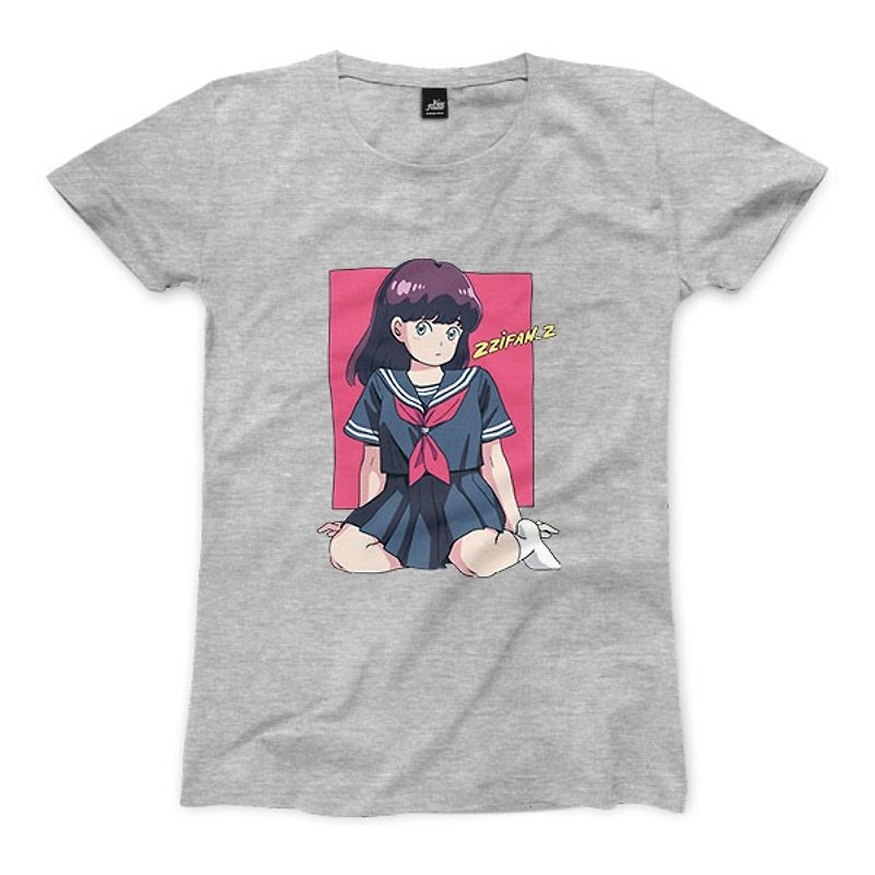 Sailor suit girl - deep gray ash - female version of the T-shirt - เสื้อยืดผู้หญิง - ผ้าฝ้าย/ผ้าลินิน สีเทา