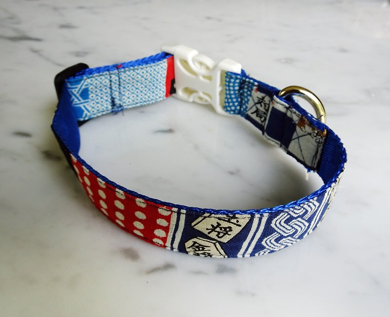 Togo pet collar dog collar collar Japanese collar shogi style illuminated collar - Collars & Leashes - Cotton & Hemp Blue