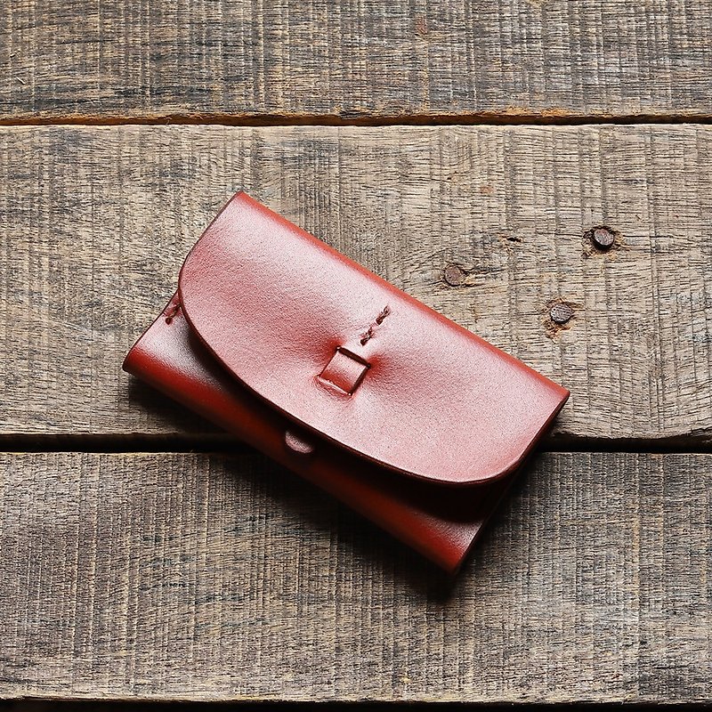 Crafted business card holder∣coffee red hand-dyed vegetable tanned cow leather∣multi-color - Card Stands - Genuine Leather Brown