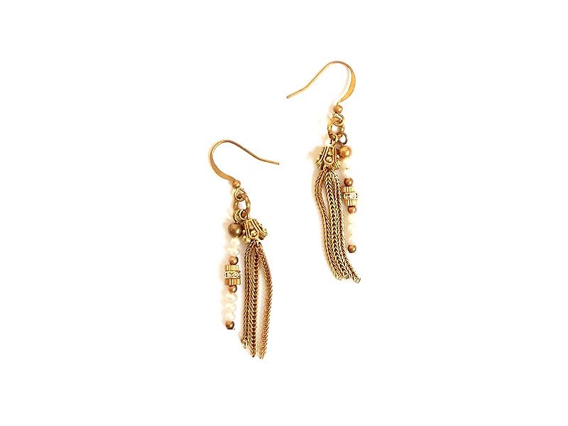 [UNA- excellent Na handmade pearl tassels] - Bronze earhook Bronze customization natural Gemstone - Earrings & Clip-ons - Other Metals Gold