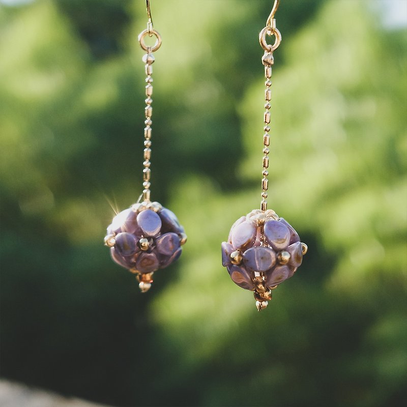 紫繡球花耳環  925 純銀鍍金耳針/耳夾 - 耳環/耳夾 - 玻璃 紫色