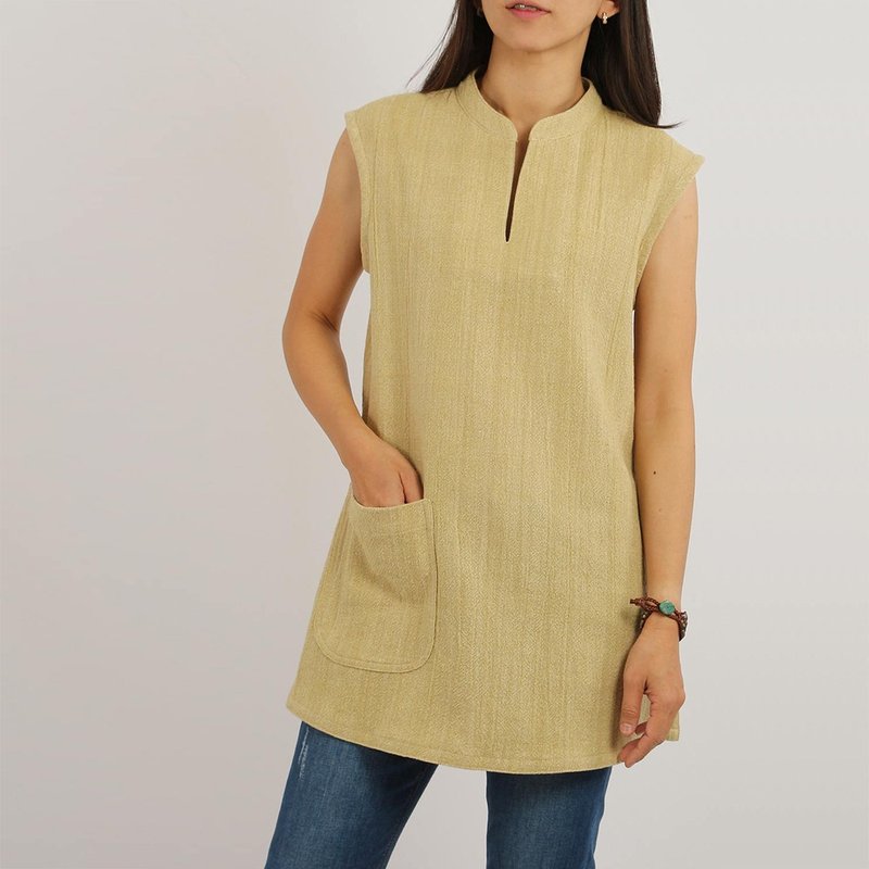 Natural Dyed Cotton Hemp Tunic, Yellow / Molave - 女上衣/長袖上衣 - 棉．麻 黃色