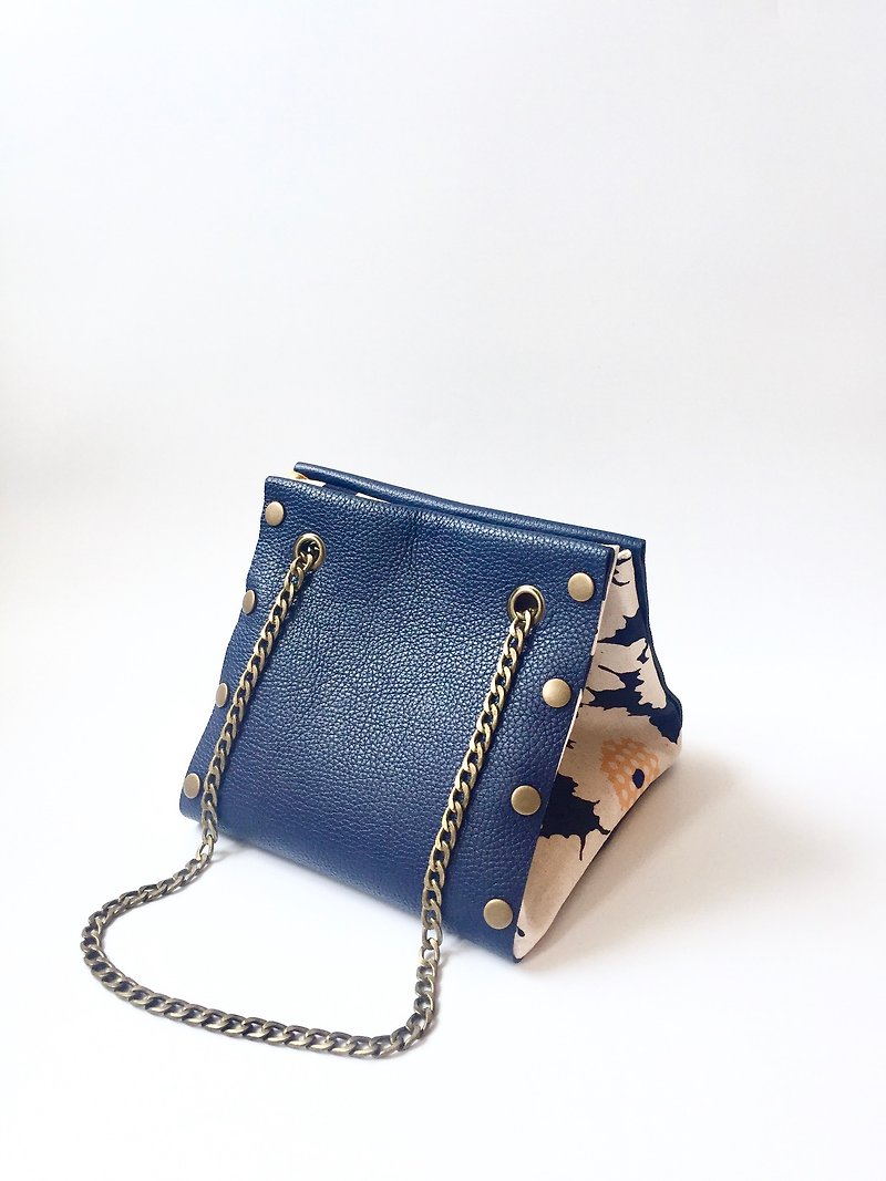 Mix and match Button Cube Bag with blue leather - Messenger Bags & Sling Bags - Genuine Leather Blue