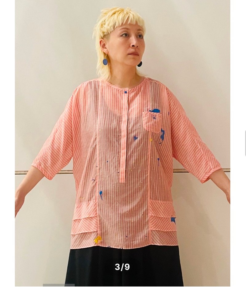 【drip】painted pink stripe shirts - 女襯衫 - 其他材質 