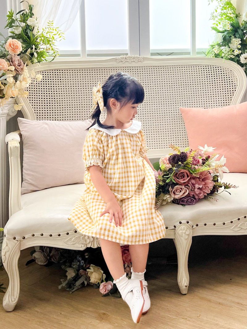 Sophie Dress Made with Japanese Cotton in Yellow Gingham - กระโปรง - ผ้าฝ้าย/ผ้าลินิน สีเหลือง