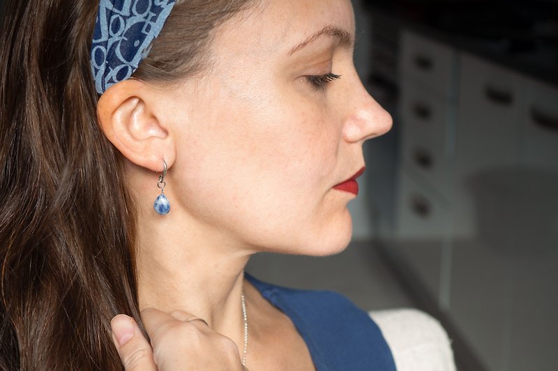 Sodalite Drop Earrings, 925 Silver, Capricorn stone, Virgo Gem, Aquarius stone - Earrings & Clip-ons - Semi-Precious Stones Blue