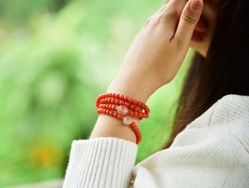 [Lotus beads] Natural Baoshan South Red Agate multi-circle bracelet necklace - สร้อยข้อมือ - หยก สีแดง