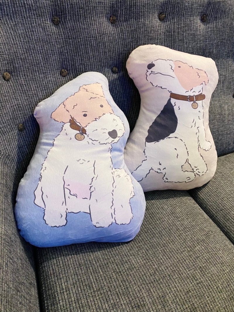 Wirefoxterrier 剛毛獵狐梗 抱枕 什麼聲音 歪頭 藍 大 - 枕頭/抱枕 - 其他人造纖維 藍色
