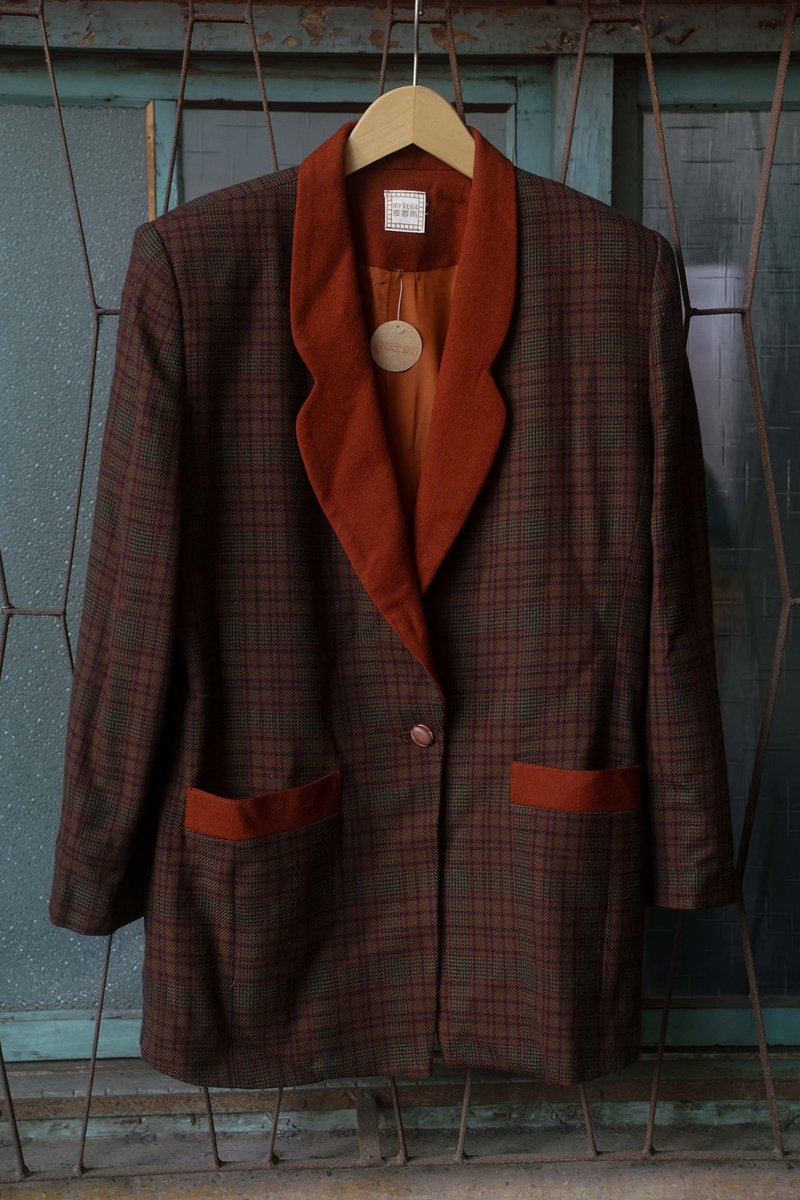 Innocence Department Store Vintage Vintage Jacket Autumn Plaid Blazer SU07 - เสื้อแจ็คเก็ต - ขนแกะ สีนำ้ตาล