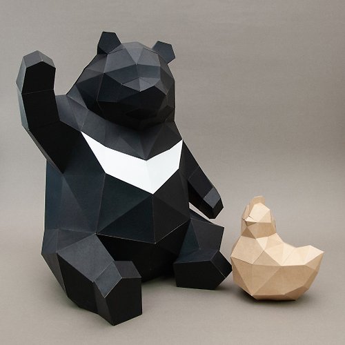 問創 Ask Creative DIY手作3D紙模型擺飾 台灣保育系列 - 肥壯壯台灣黑熊-可加購小雞