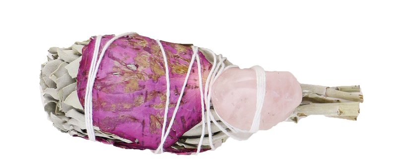 White sage torch rose petals with rose quartz - ช่อดอกไม้แห้ง - พืช/ดอกไม้ หลากหลายสี