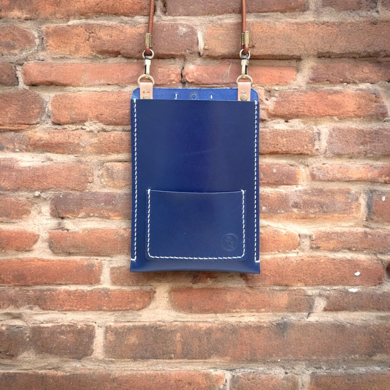 DUAL Crossbody Travel Mobile Phone Bag-Elegant Blue - เคส/ซองมือถือ - หนังแท้ สีน้ำเงิน