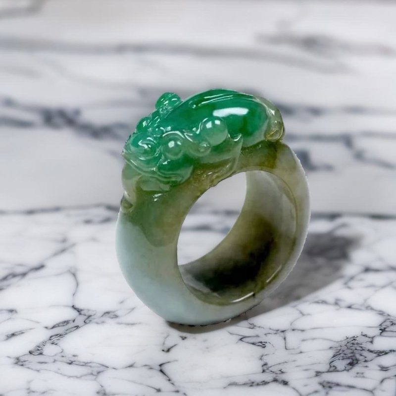 Piaoyang green jade three-legged toad ring | International 17-meter size | Natural Burmese jade jade A goods | Gift giving - General Rings - Jade Green