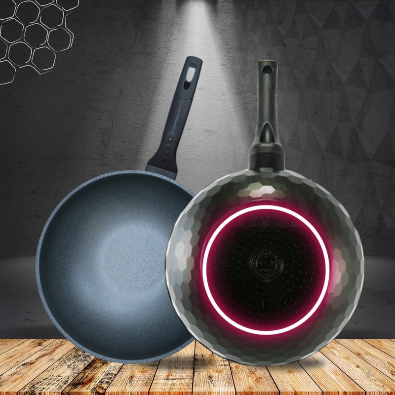 【Korea King】Korea Granite Honeycomb Crystal Non-stick Wok 28cm - กระทะ - อลูมิเนียมอัลลอยด์ 