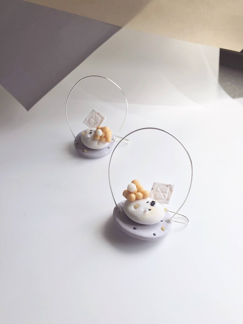 •TINN• 下午茶時光系列 手工軟陶耳飾 925純銀 獨特 立體設計 - 耳環/耳夾 - 黏土 白色