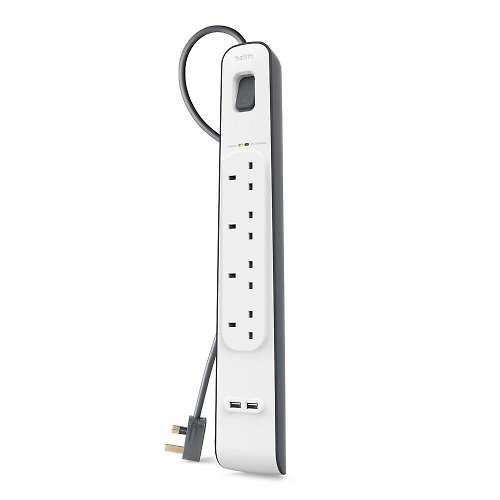 Belkin 香港經銷 2.4 安培 USB 充電 4 位防雷保護拖板(三腳插頭英標)