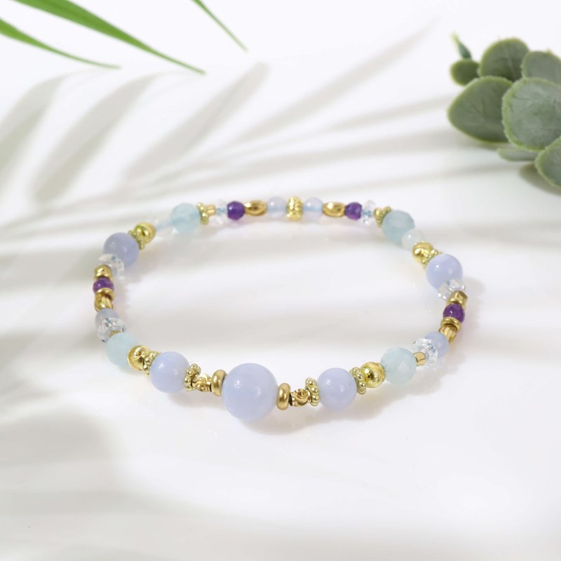 Hydrangea Fam | A104ブルー瑪瑙 アクアマリンパープルブレスレット - ブレスレット - 宝石 ブルー