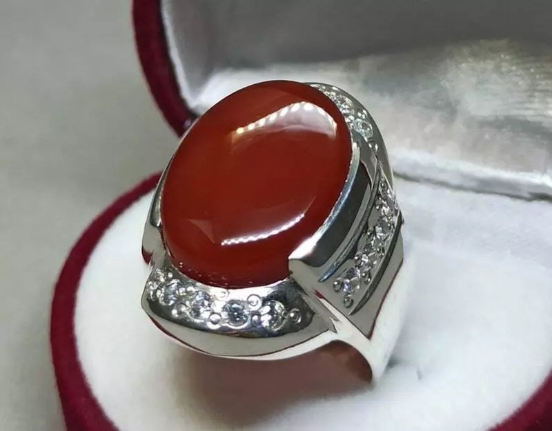 Natural Yemeni Deep Brown Khabadi Aqeeq Mens Ring Sterling Silver 925 Brown ring - แหวนทั่วไป - เครื่องเพชรพลอย สีแดง