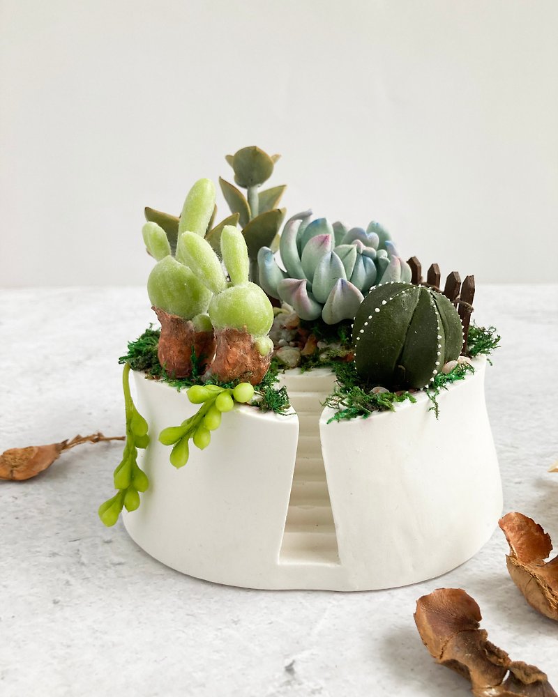 [Simulated Clay Succulent Plant Diffuser Pot] Round Ladder Large Pot Bi-Halo/Special Leaf Jade Butterfly Group Pot - Plants - Clay Multicolor