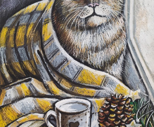 ねこのオイルパステル画