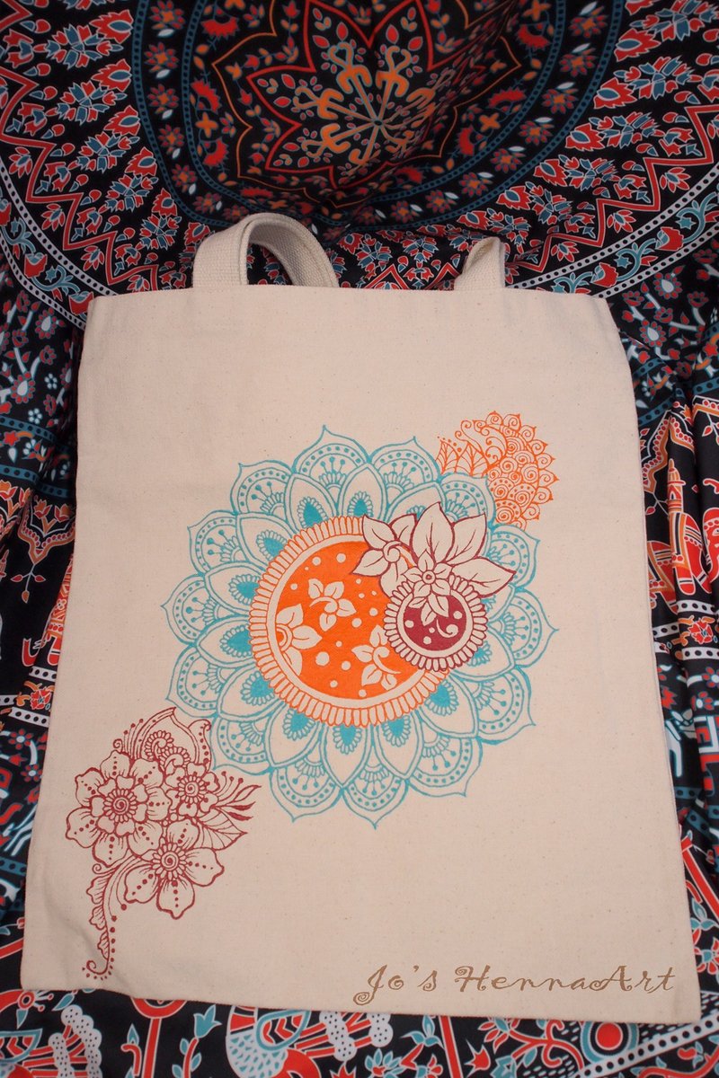 hand painted canvas bag - กระเป๋าแมสเซนเจอร์ - ผ้าฝ้าย/ผ้าลินิน สีกากี