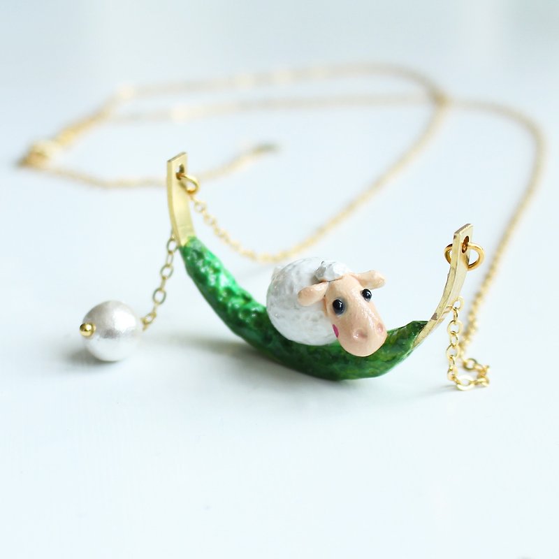 Sheep necklace - polymer clay handmade necklace - Necklaces - Pottery White