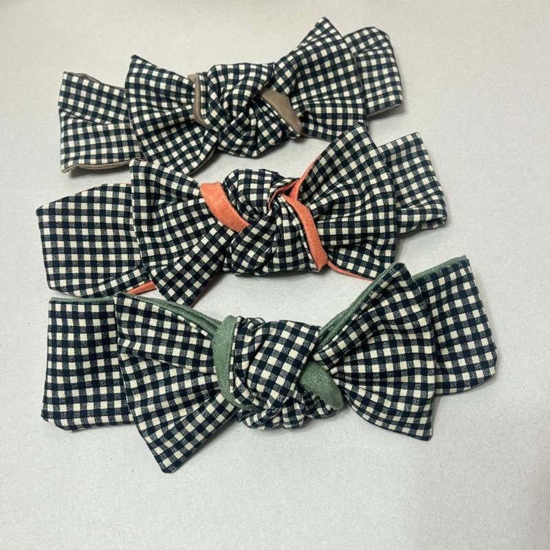 Autumn and winter series | Classic black plaid | Big bow headband - Headbands - Cotton & Hemp Khaki