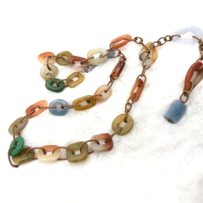 Natural multi-treasure jade clavicle chain/features/outfit/birthday/gift - สร้อยคอ - หยก หลากหลายสี