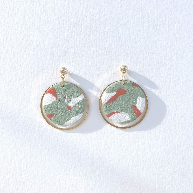 Big Goldfish and Little Carp Series Soft Clay Earrings - Round Beads - Earrings & Clip-ons - Pottery Green