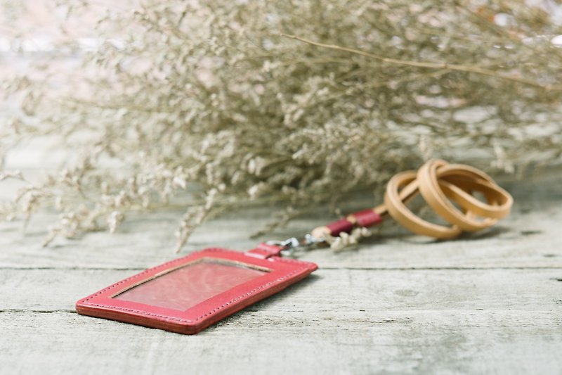 Natural Vegetable Tanned Custom Leather ID Holder - ID & Badge Holders - Genuine Leather Red