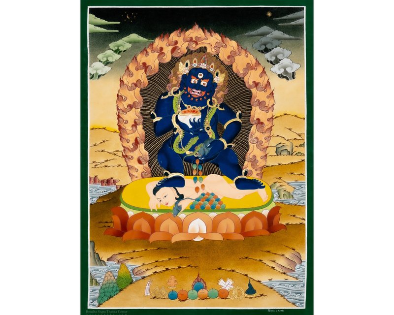 優雅的贊巴拉唐卡 | 正宗西藏藝術  象徵富足與祝福 - 壁貼/牆壁裝飾 - 其他材質 多色