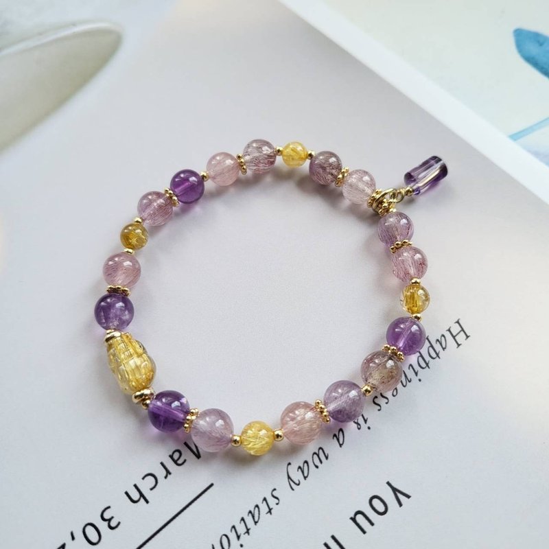 Lucky Peach Blossom Noble/Titanium Crystal Pixiu Super Seven Bracelet - สร้อยข้อมือ - คริสตัล 