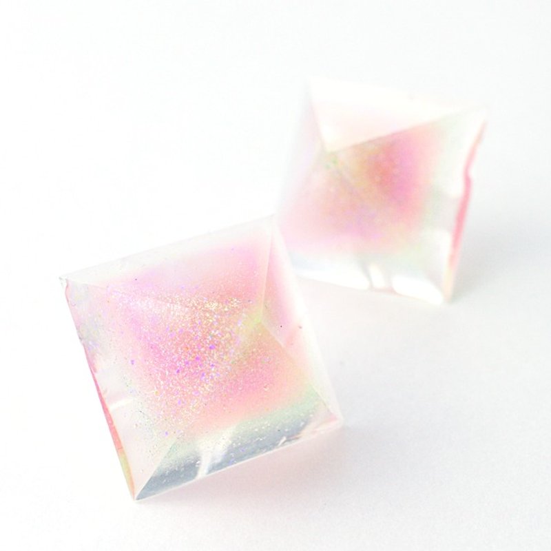Pyramid Earrings (sakura - mochi) - Earrings & Clip-ons - Other Materials Pink