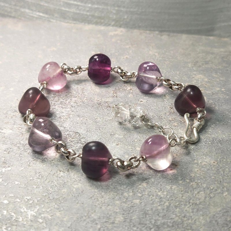 Bracelet, Fluorite, Quartz, Sterling Silver, Handmade Jewelry - Bracelets - Gemstone 