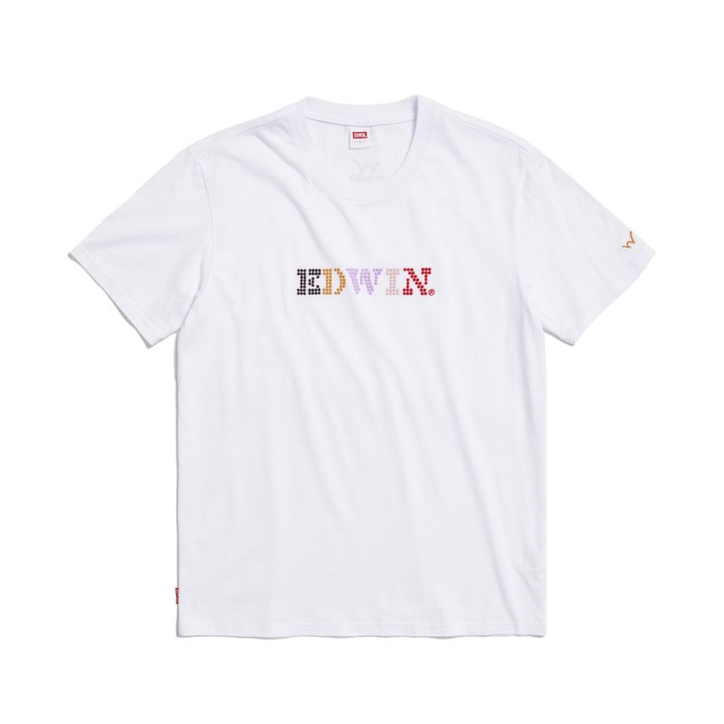 EDWIN 圓點刺繡印花短袖T恤-男款 (白色) #上衣 - 男 T 恤 - 棉．麻 白色