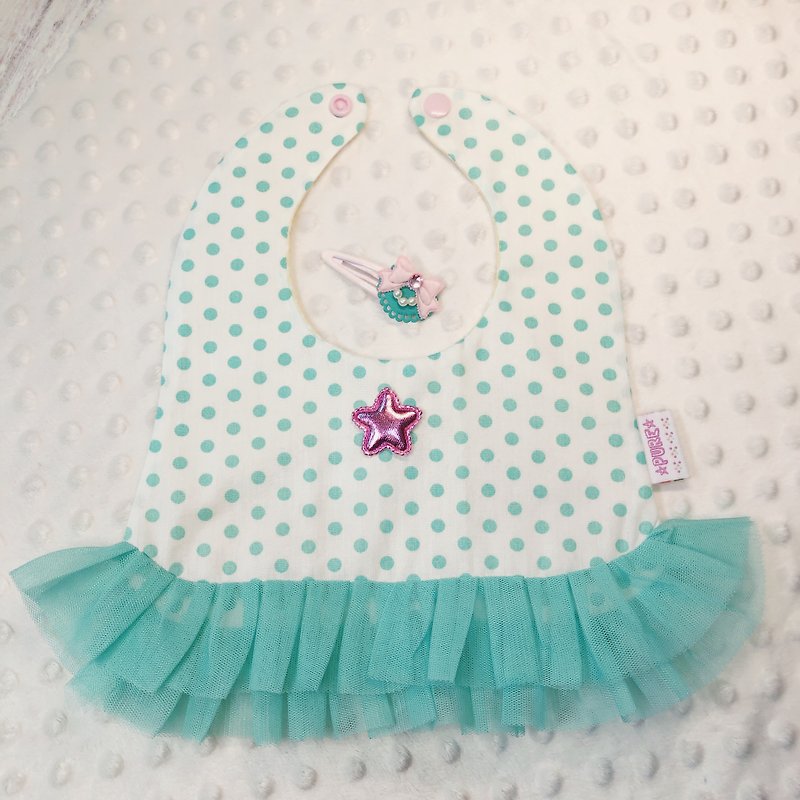Handmade baby shape bibs saliva towel / photo / pink / princess style ballet @ with a hairpin @ green - ผ้ากันเปื้อน - วัสดุอื่นๆ สีเขียว