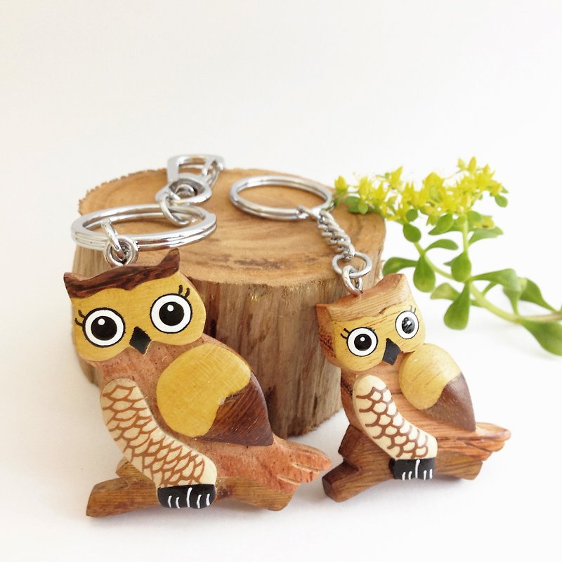 Wooden hand made owl key chain - ที่ห้อยกุญแจ - ไม้ สีนำ้ตาล