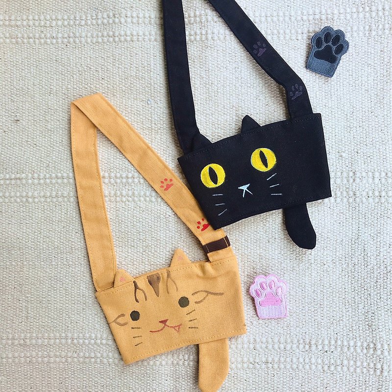 [MINI LIFE x cat design] hand-painted cat cup set - ถุงใส่กระติกนำ้ - ผ้าฝ้าย/ผ้าลินิน หลากหลายสี