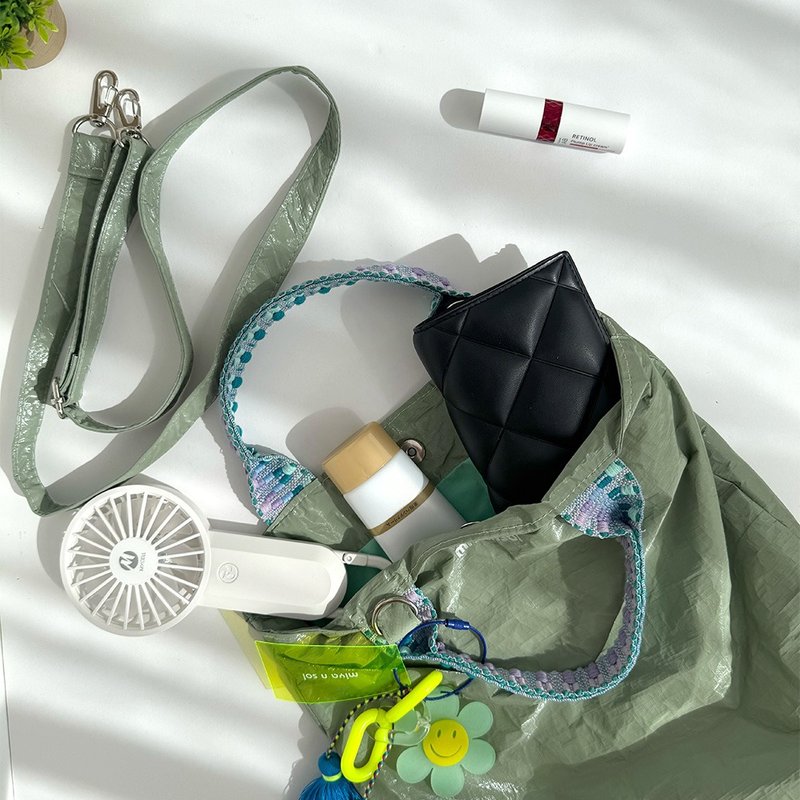 Miyansol韓國皺皺兩用迷你托特包- 俏皮開心果 夏日推薦款 - 側背包/斜背包 - 紙 綠色