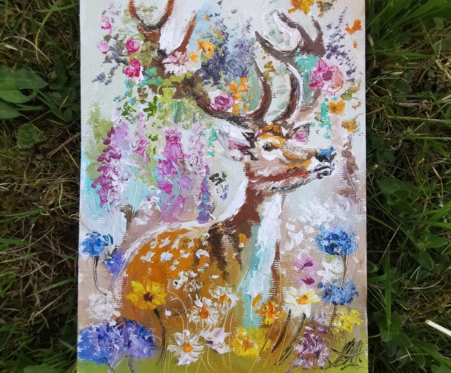 鹿の油彩画 ルーズベルトエルク 油彩画 鹿 絵 ルーズベルトエルク 油彩画