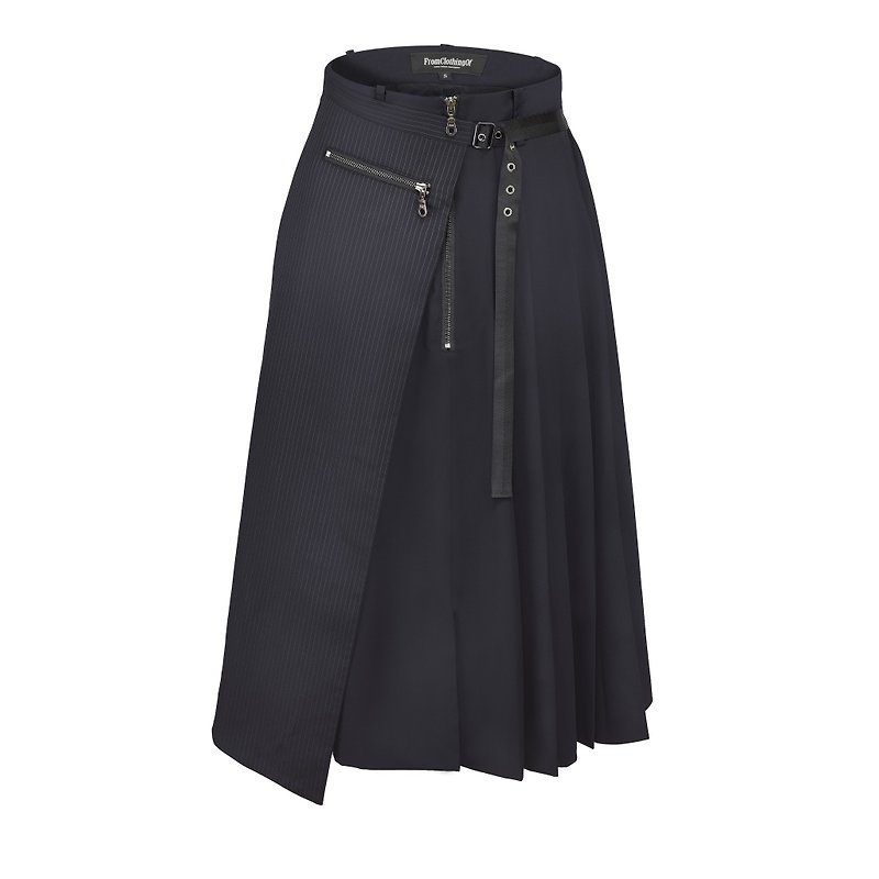Designer brand FromClothingOf-pleated double-layer skirt - กระโปรง - ขนแกะ สีน้ำเงิน