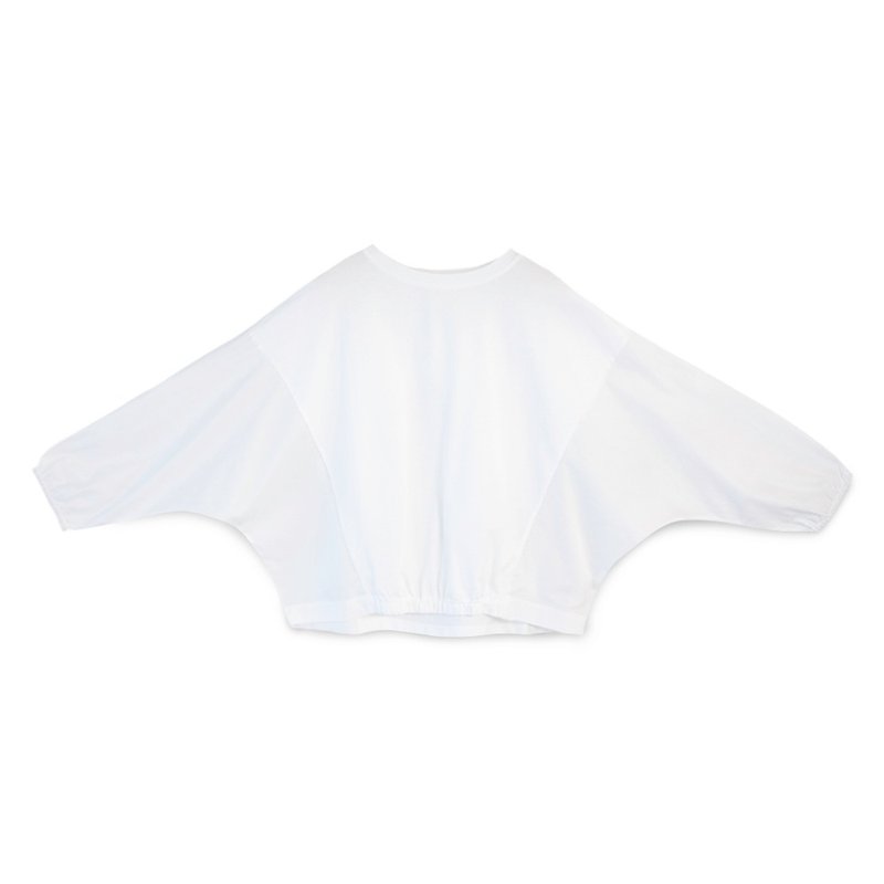 【Simply Yours】Stitched baton long-sleeved top white F - Women's Tops - Cotton & Hemp White