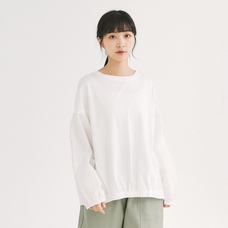【Simply Yours】拼接蝙蝠長袖上衣 白F - 女上衣/長袖上衣 - 棉．麻 白色