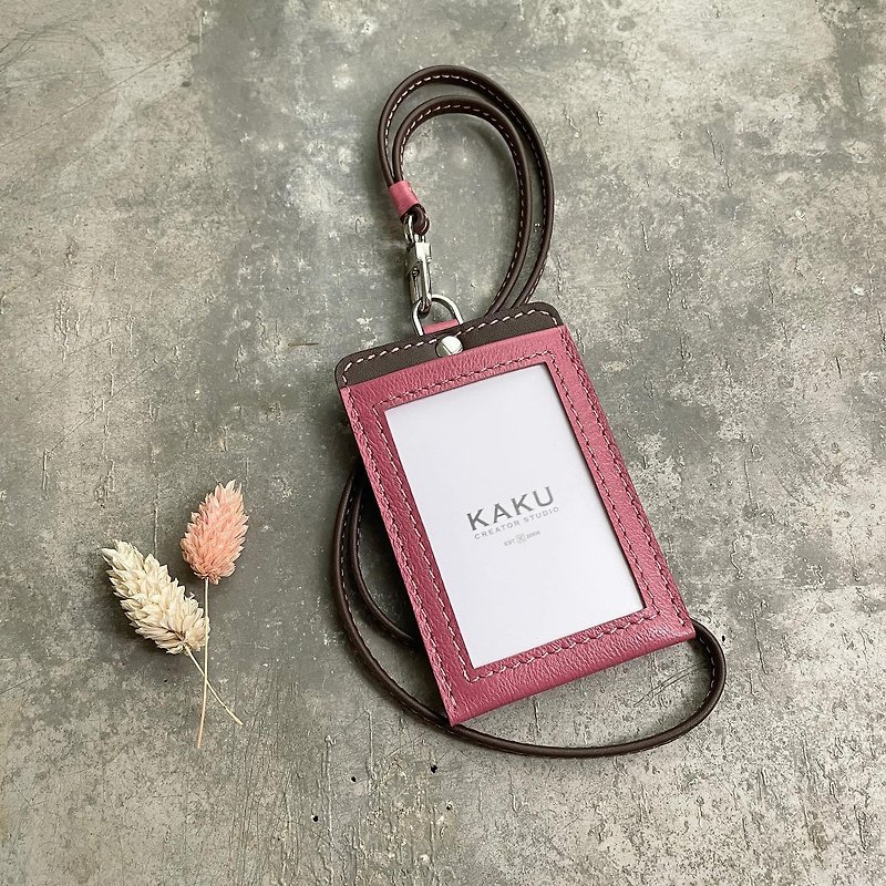 ID Card Holder Easy Travel Card Holder Card Holder Dry Rose/Dark Coffee Customized Gift - ID & Badge Holders - Genuine Leather Pink